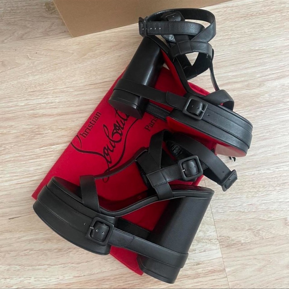 Christian Louboutin Calfskin Yazefatt Buckle Platform Sandals